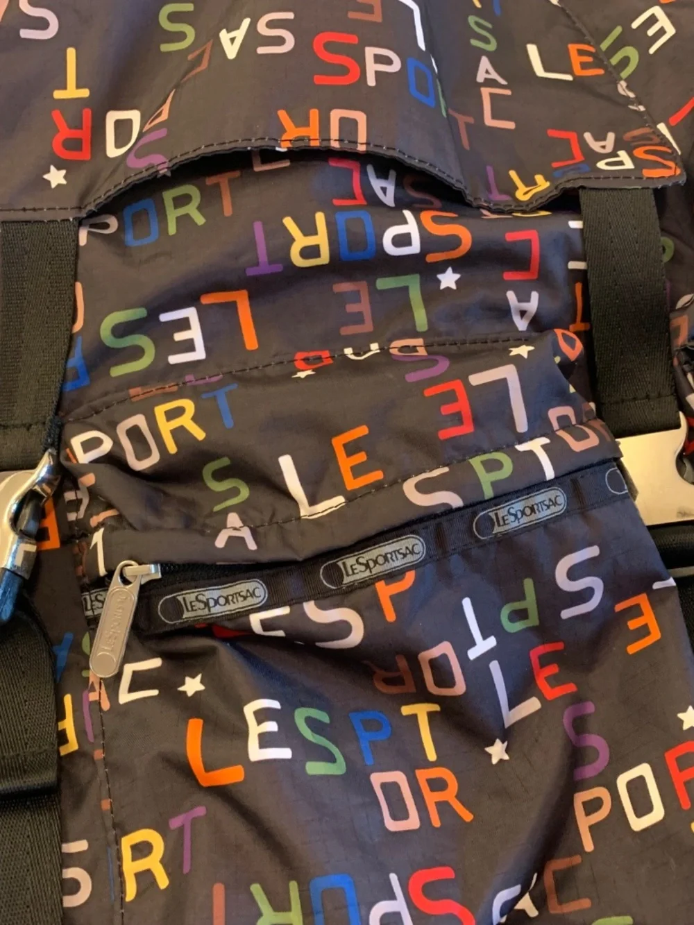 LeSportsac Large Rucksack Backpack Black with Colorful Letters